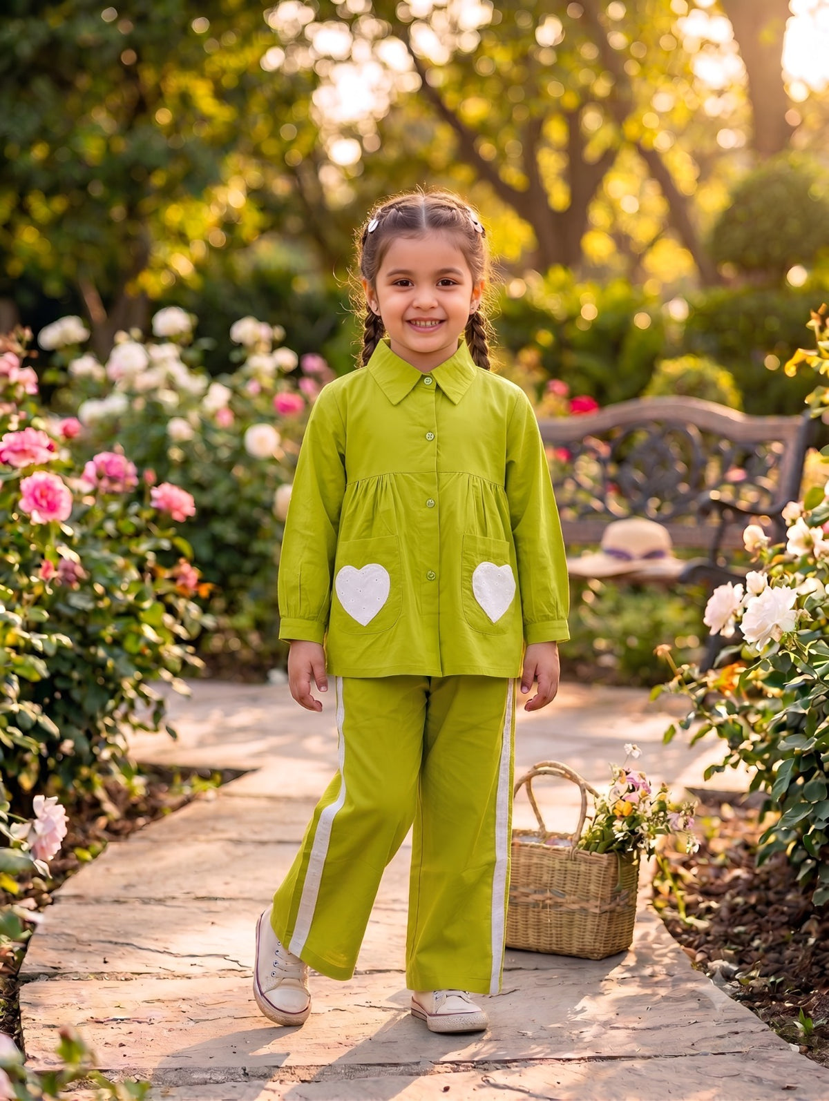 Heart cord set neon green