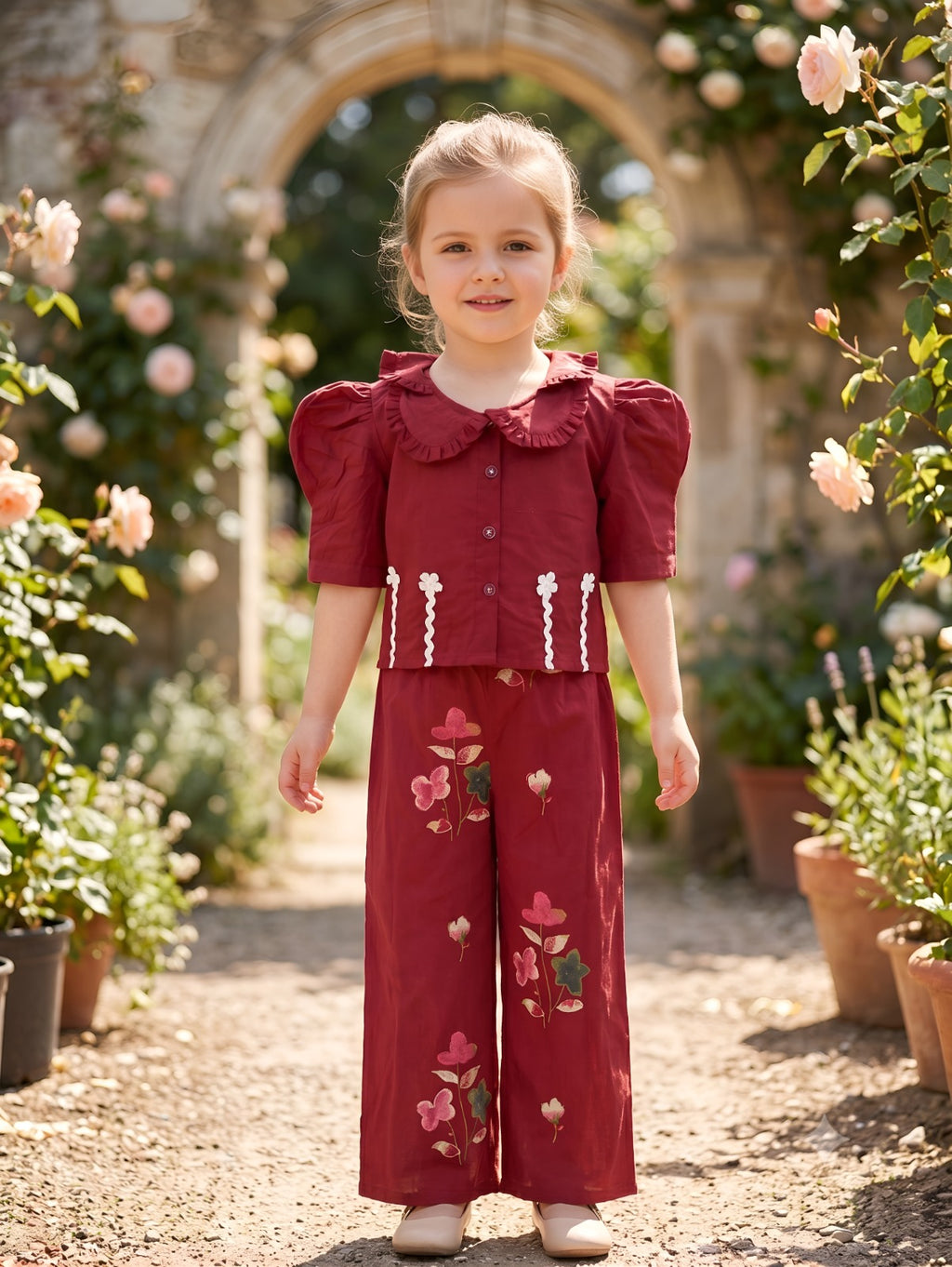 Double collar frill cord set red