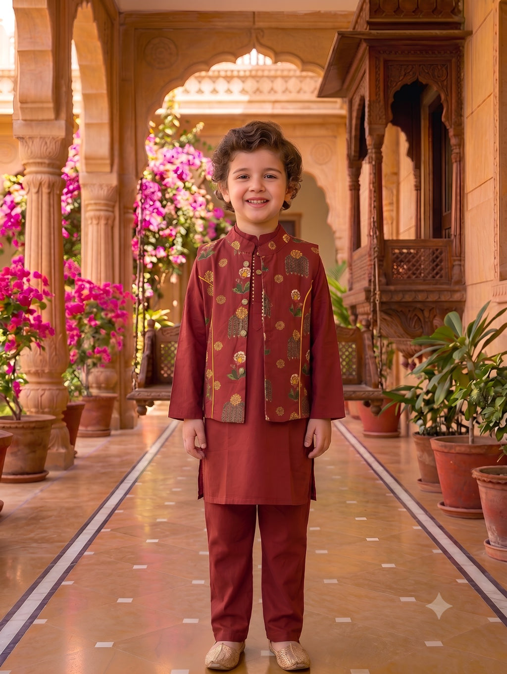 KURTA PANT JACKET ORANGE