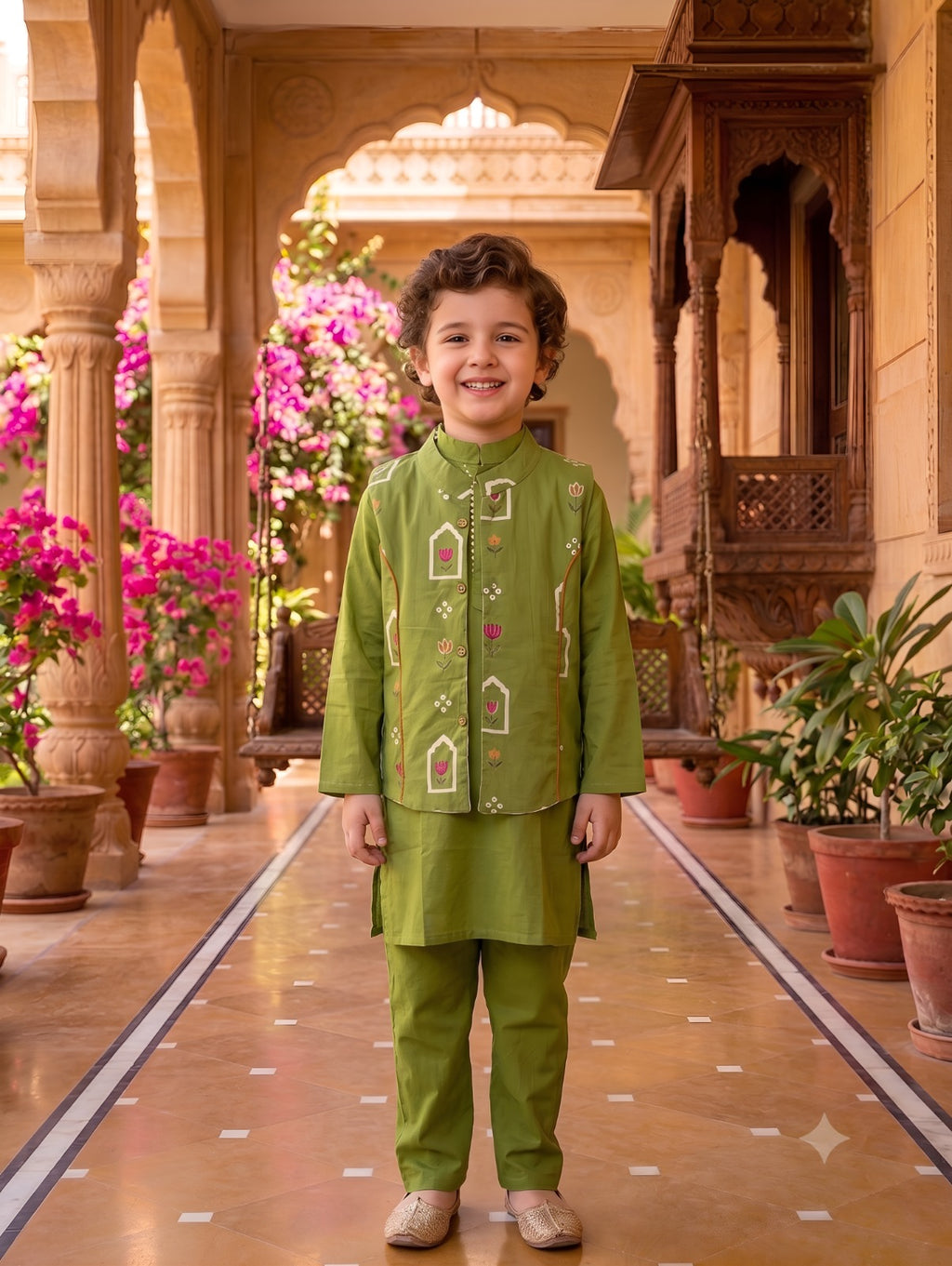 KURTA PANT JACKET ORANGE