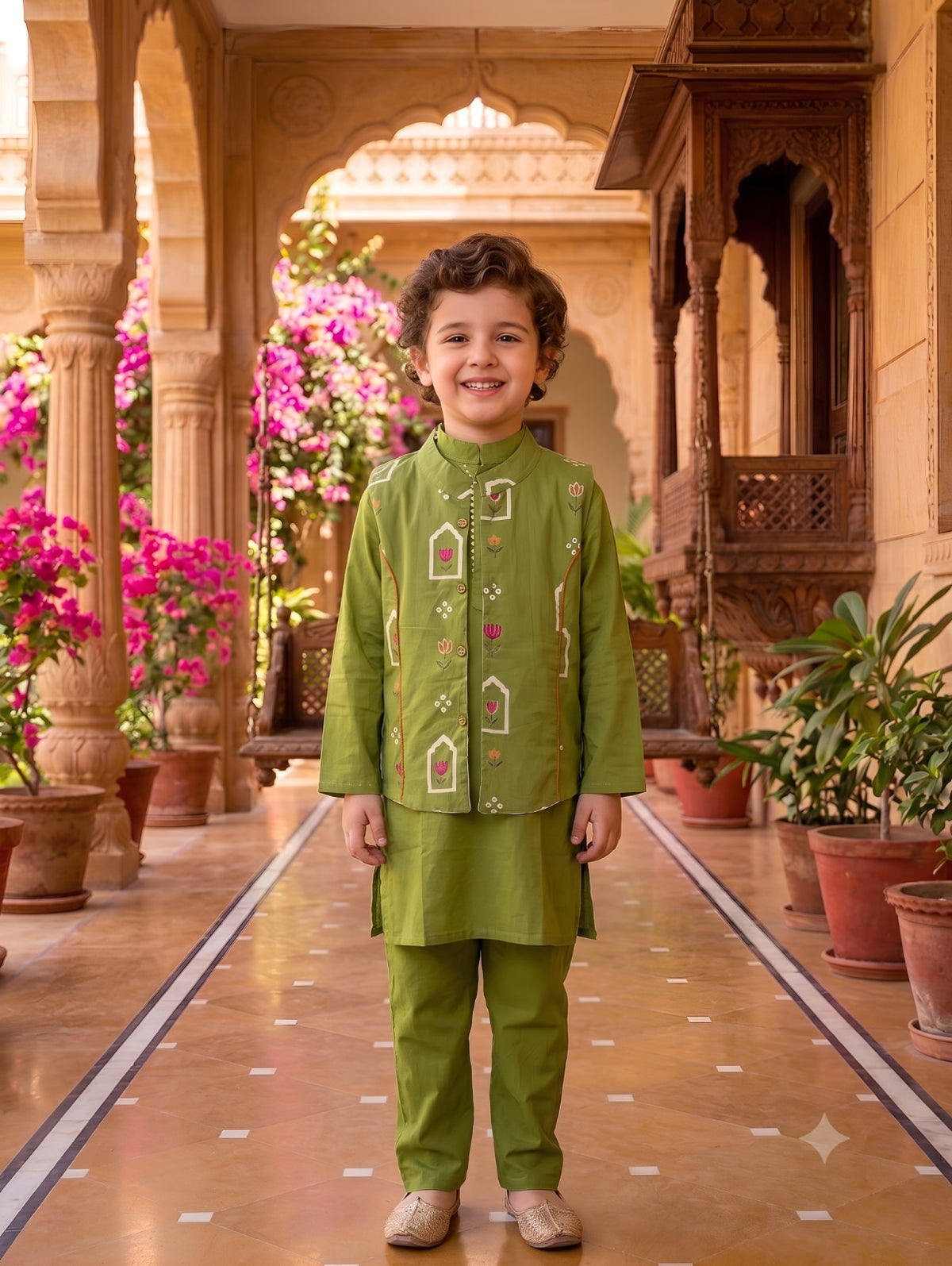 KURTA PANT JACKET GREEN