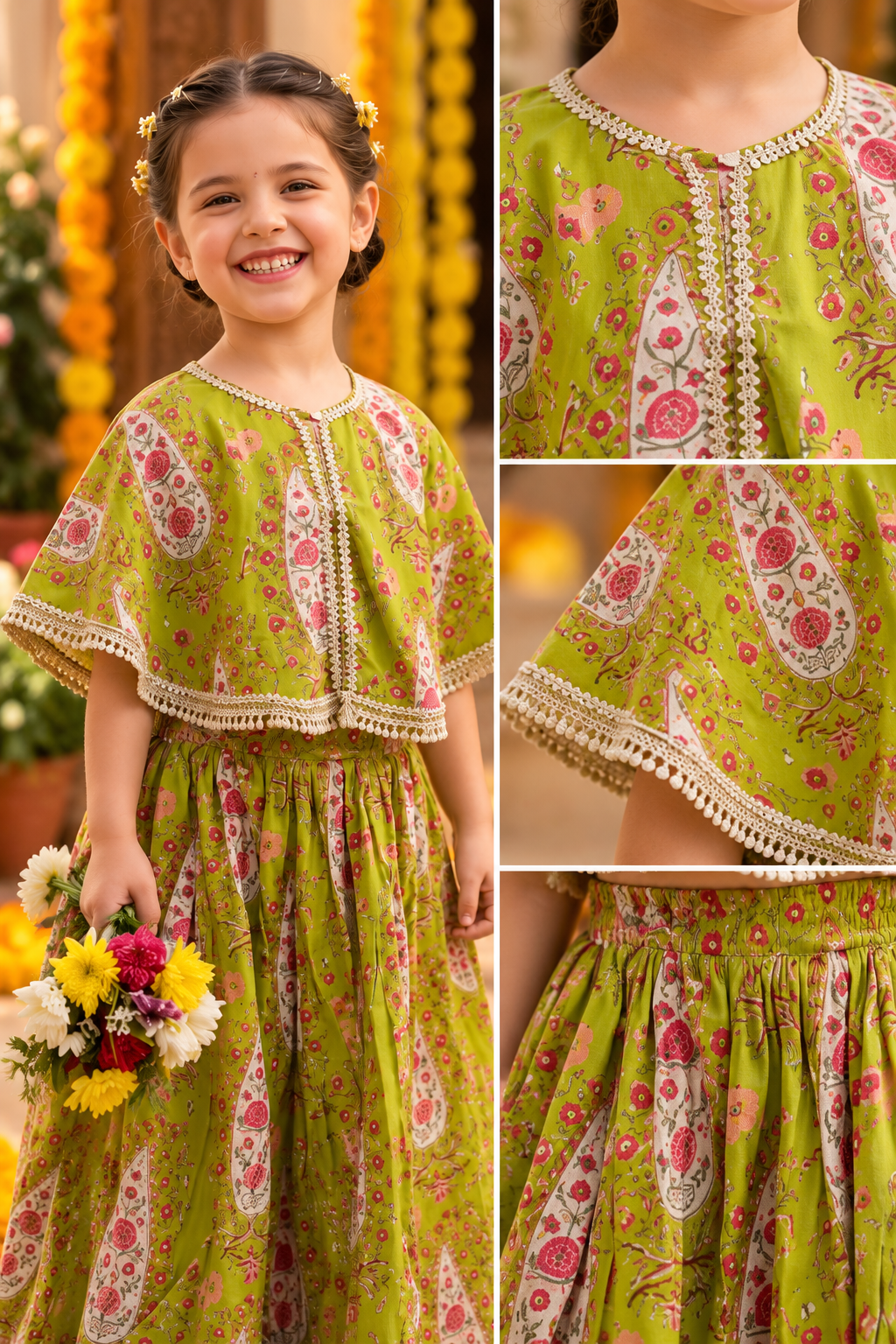 Gulnaar Green Cape Set