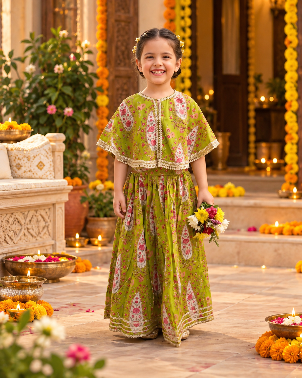 Gulnaar Green Cape Set