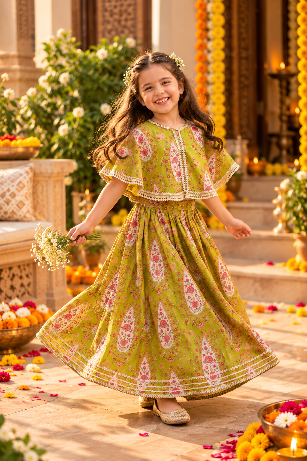 Gulnaar Green Cape Set